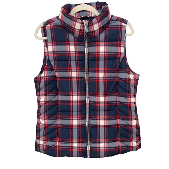 Tommy Hilfiger Jackets & Blazers - Tommy Hilfiger Full Zip Plaid Quilted Puffer Vest Womens Medium Blue Red Polyest